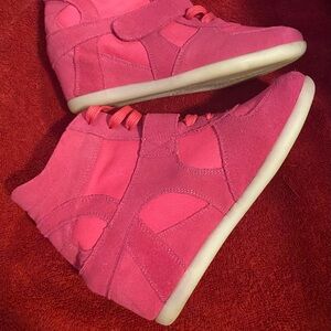 Vibrant Pink Wedge Sneakers with Hidden Heel